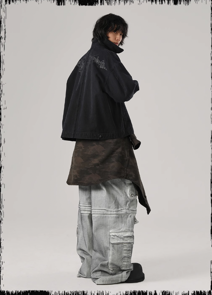 JHYQ Zipper Printed Canvas Work Jacket