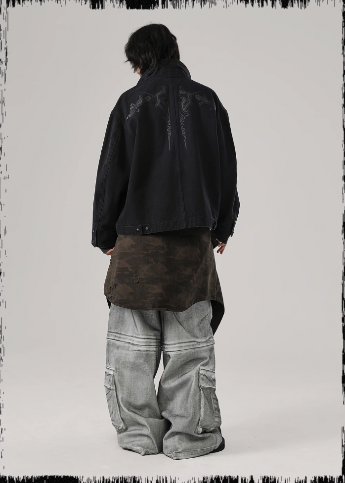 JHYQ Zipper Printed Canvas Work Jacket