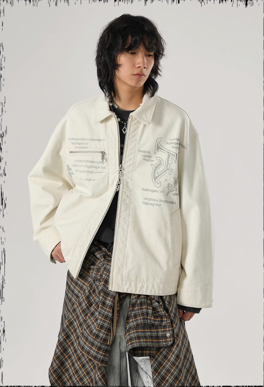 JHYQ Zipper Printed Canvas Work Jacket