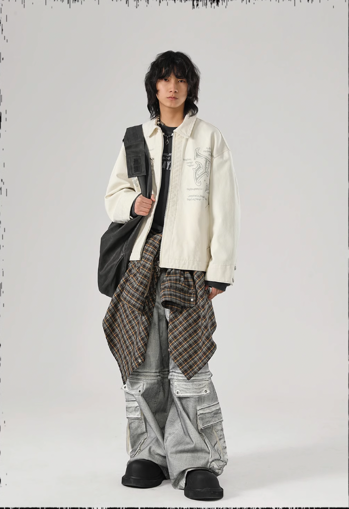 JHYQ Zipper Printed Canvas Work Jacket