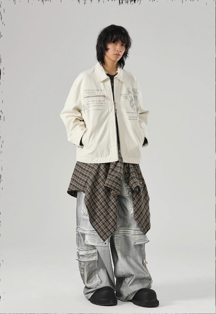 JHYQ Zipper Printed Canvas Work Jacket