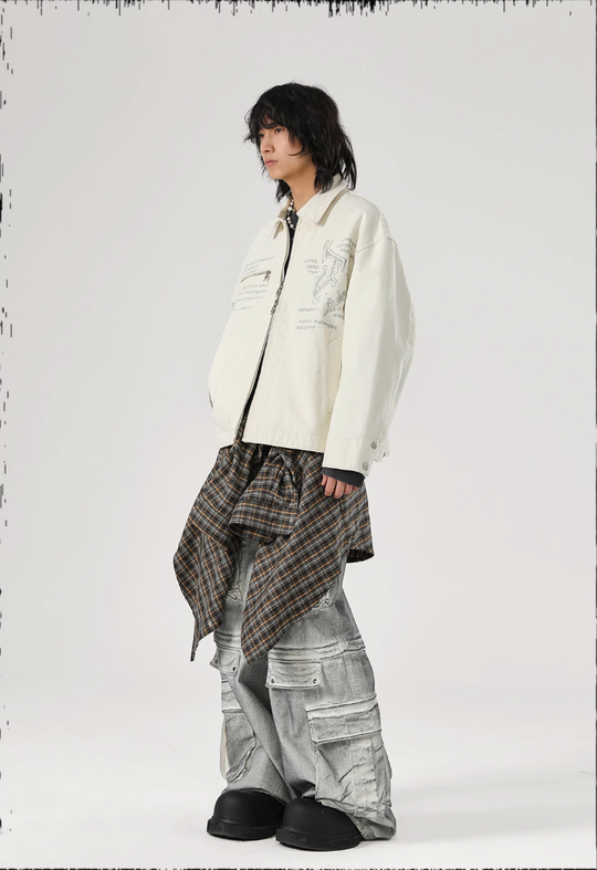 JHYQ Zipper Printed Canvas Work Jacket