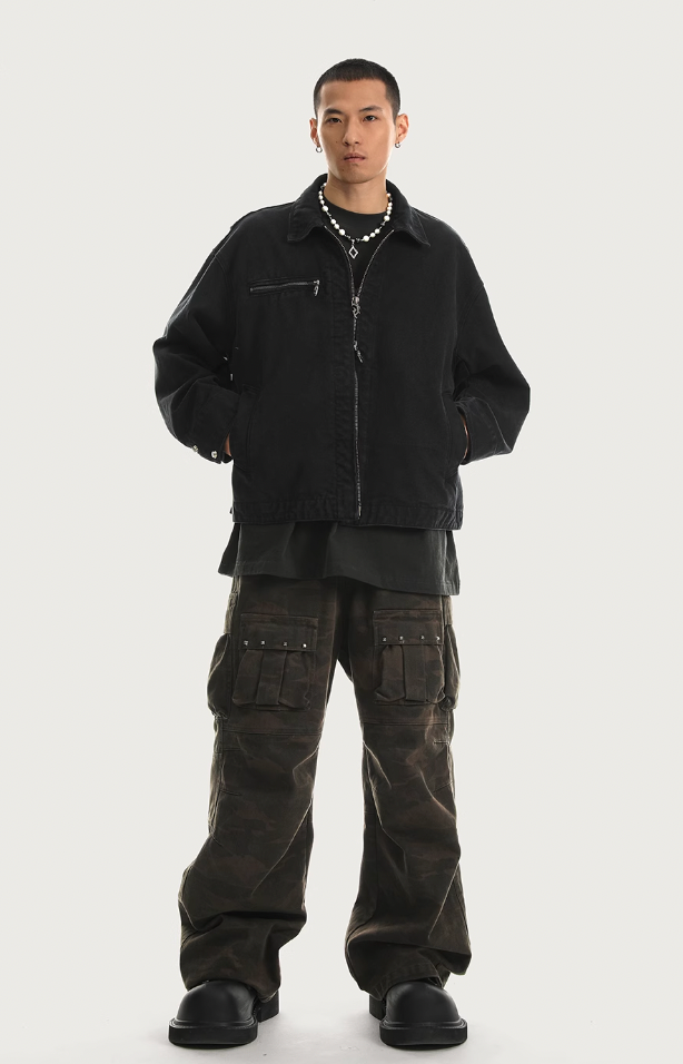 JHYQ Rivets Fake Two Piece Design Logo Jacket