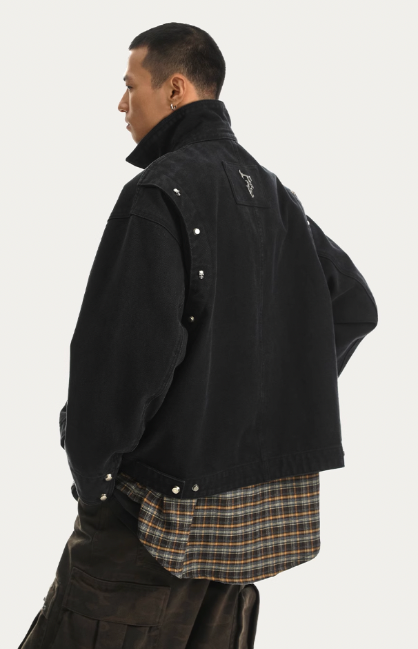 JHYQ Rivets Fake Two Piece Design Logo Jacket