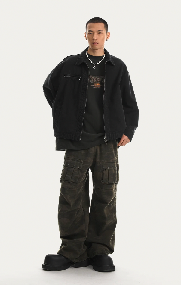 JHYQ Rivets Fake Two Piece Design Logo Jacket