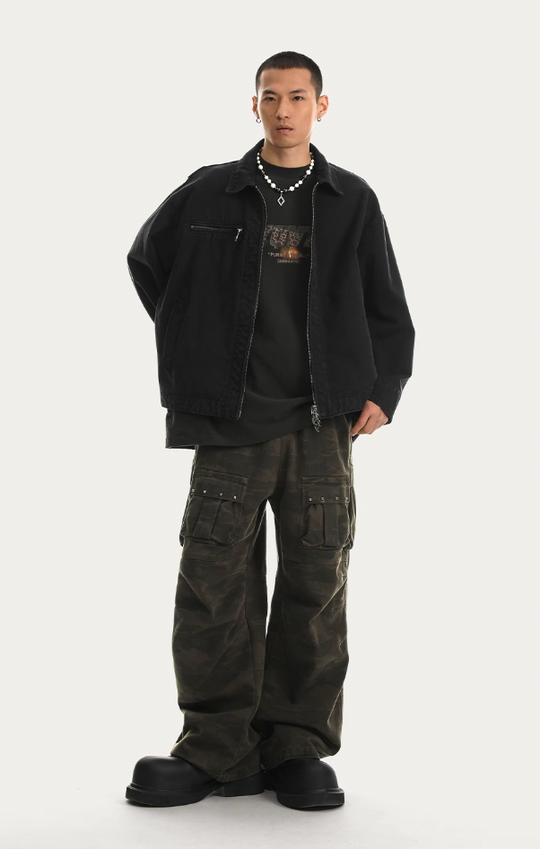 JHYQ Rivets Fake Two Piece Design Logo Jacket