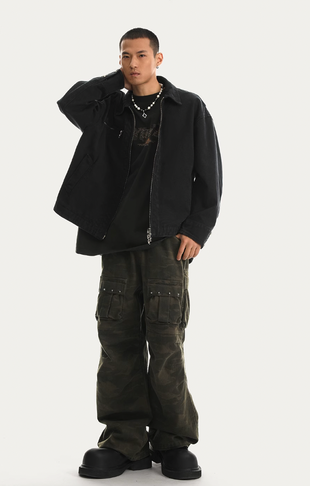 JHYQ Rivets Fake Two Piece Design Logo Jacket