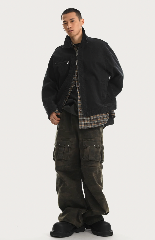 JHYQ Rivets Fake Two Piece Design Logo Jacket