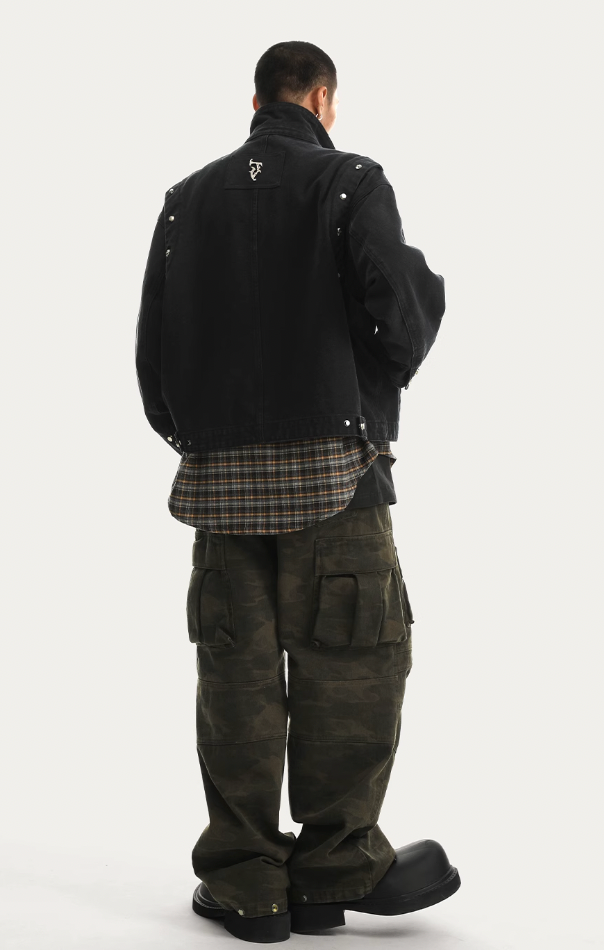 JHYQ Rivets Fake Two Piece Design Logo Jacket