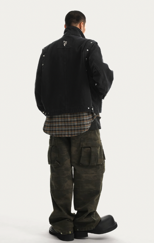 JHYQ Rivets Fake Two Piece Design Logo Jacket