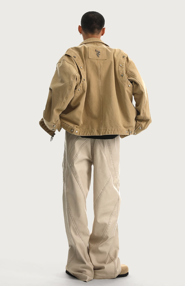 JHYQ Rivets Fake Two Piece Design Logo Jacket