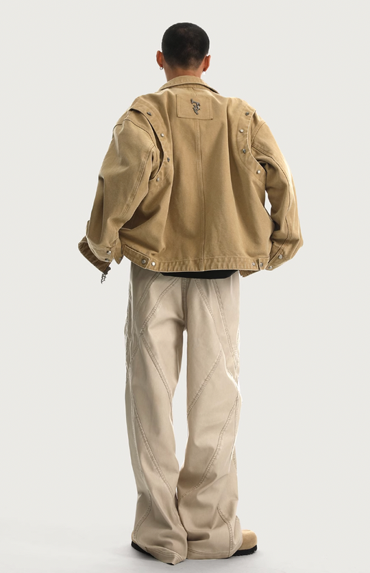 JHYQ Rivets Fake Two Piece Design Logo Jacket