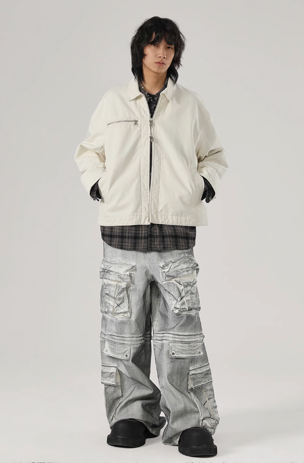 JHYQ Rivets Fake Two Piece Design Logo Jacket