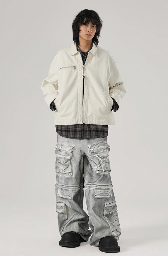 JHYQ Rivets Fake Two Piece Design Logo Jacket