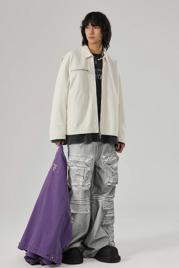 JHYQ Rivets Fake Two Piece Design Logo Jacket