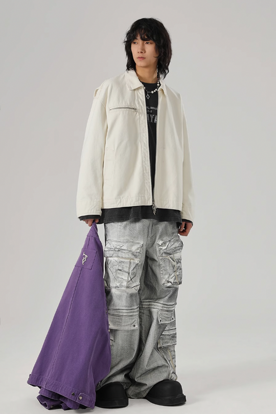 JHYQ Rivets Fake Two Piece Design Logo Jacket