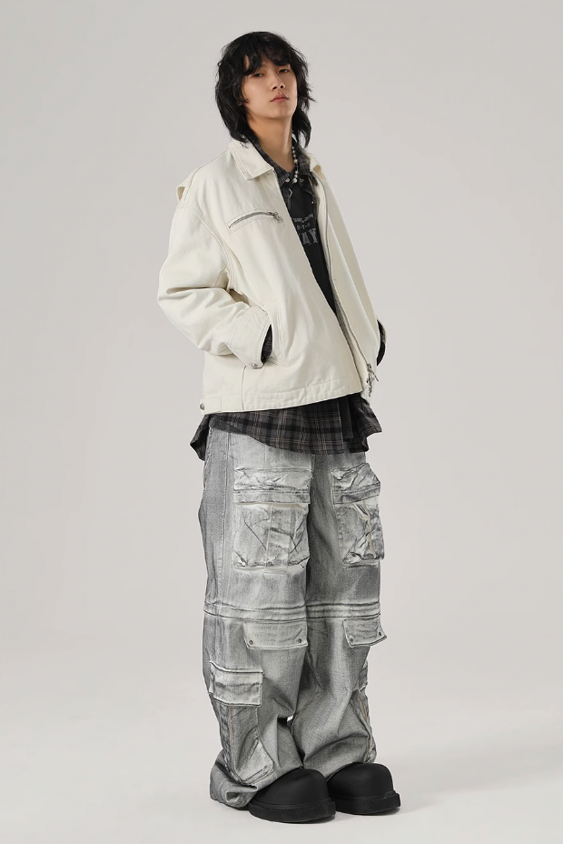 JHYQ Rivets Fake Two Piece Design Logo Jacket