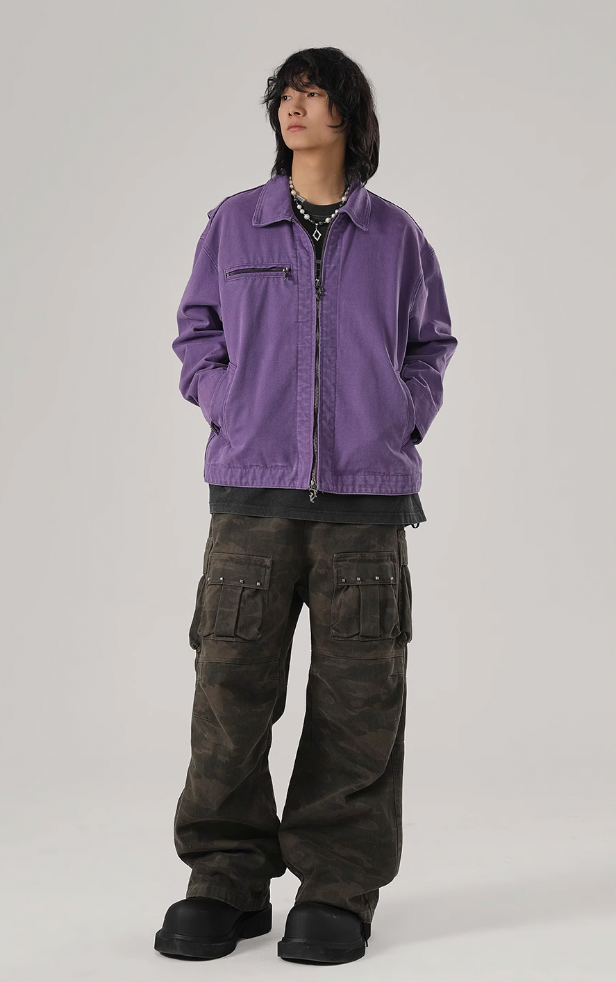 JHYQ Rivets Fake Two Piece Design Logo Jacket