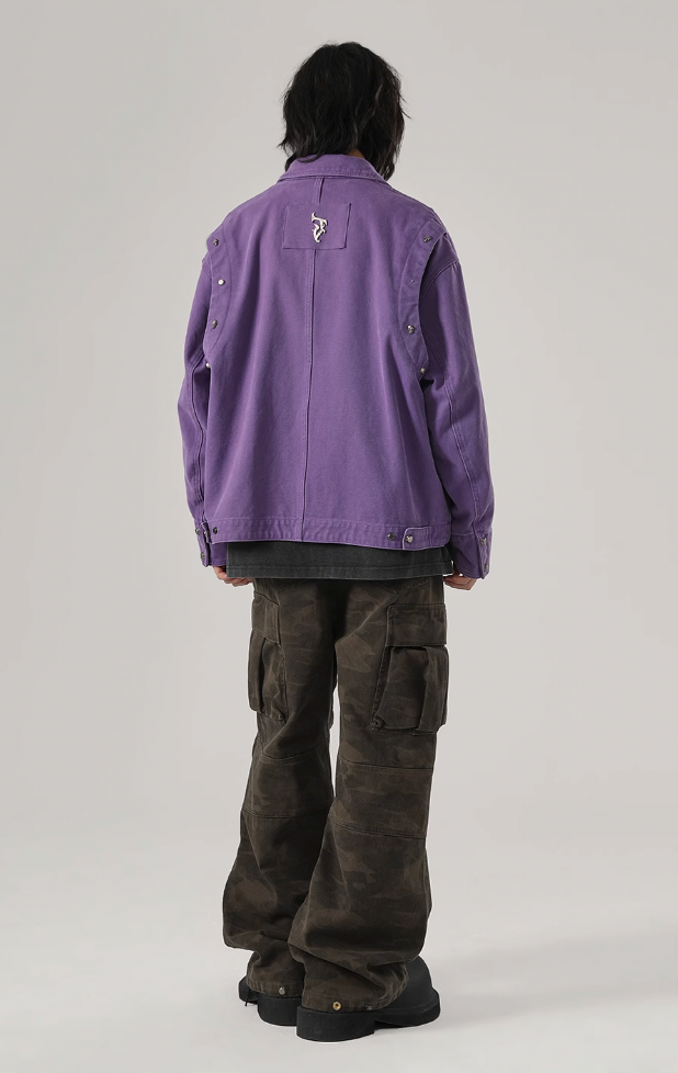 JHYQ Rivets Fake Two Piece Design Logo Jacket