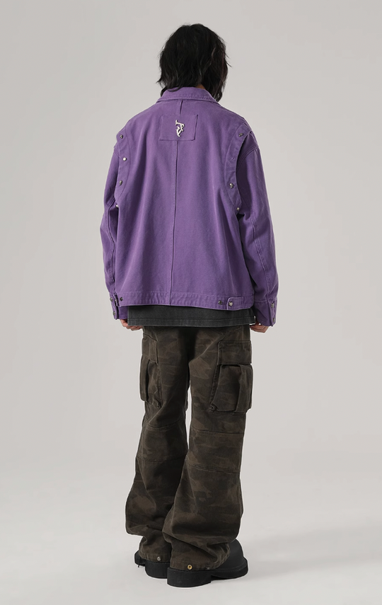 JHYQ Rivets Fake Two Piece Design Logo Jacket