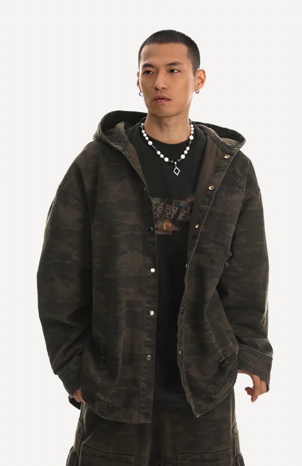JHYQ Camouflage Hooded Shirt Jacket