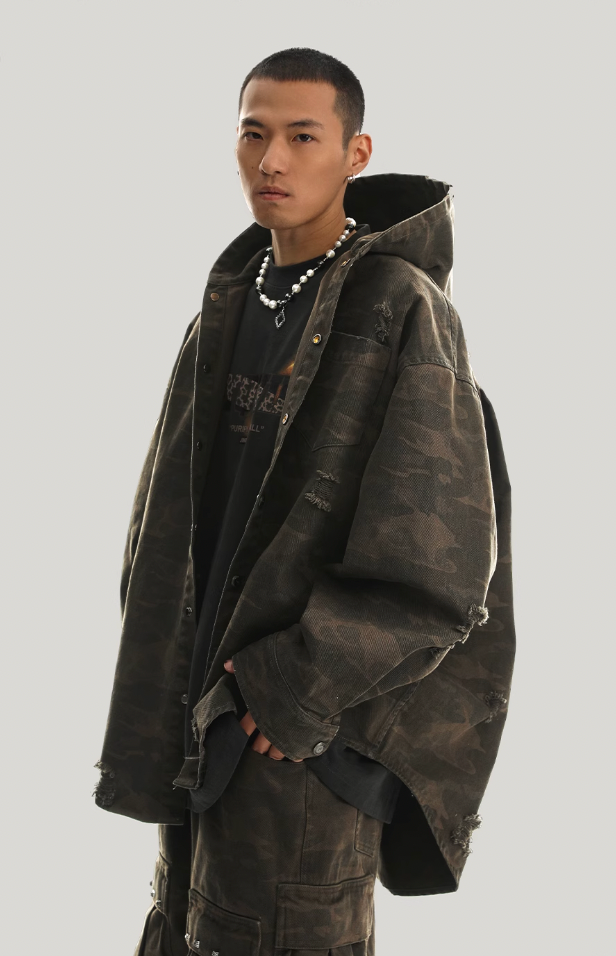 JHYQ Camouflage Hooded Shirt Jacket