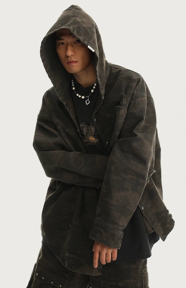 JHYQ Camouflage Hooded Shirt Jacket