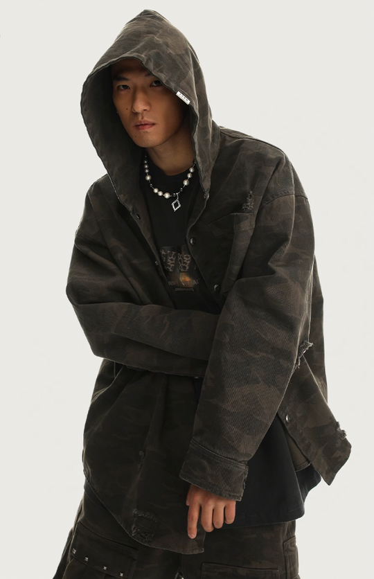JHYQ Camouflage Hooded Shirt Jacket