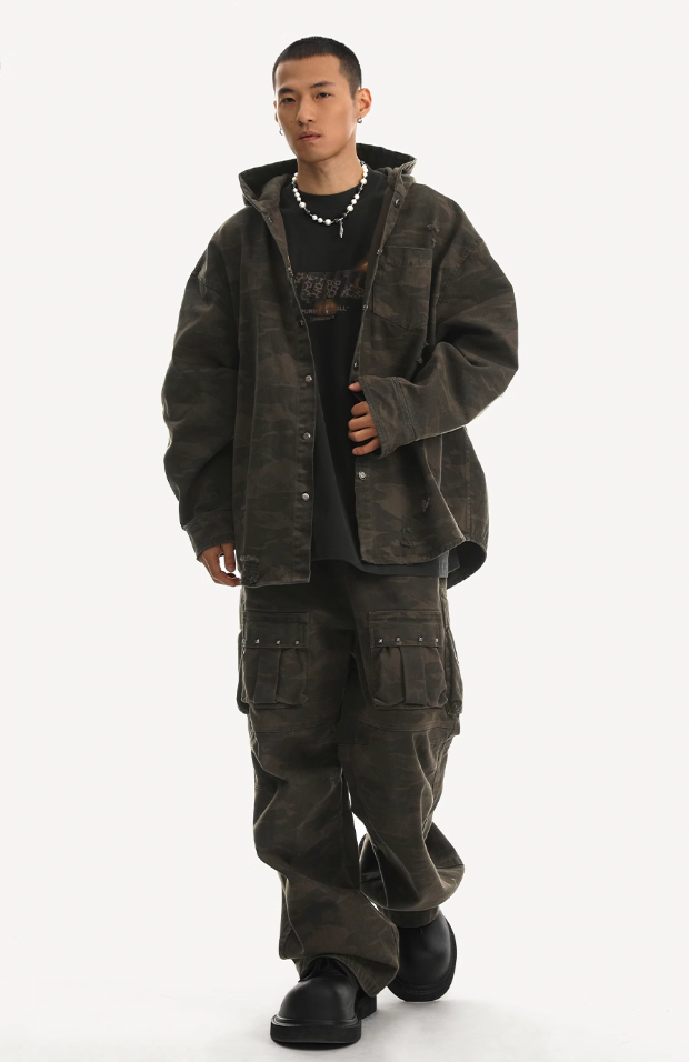 JHYQ Camouflage Hooded Shirt Jacket