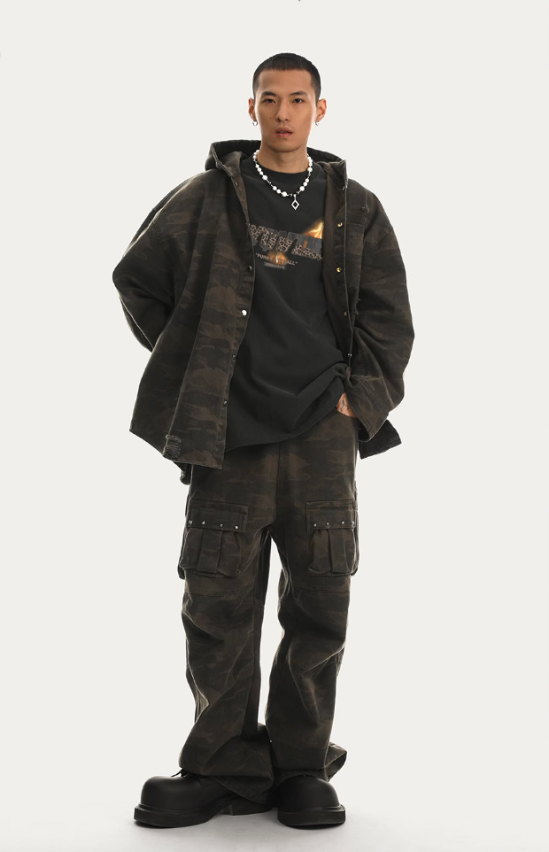 JHYQ Camouflage Hooded Shirt Jacket