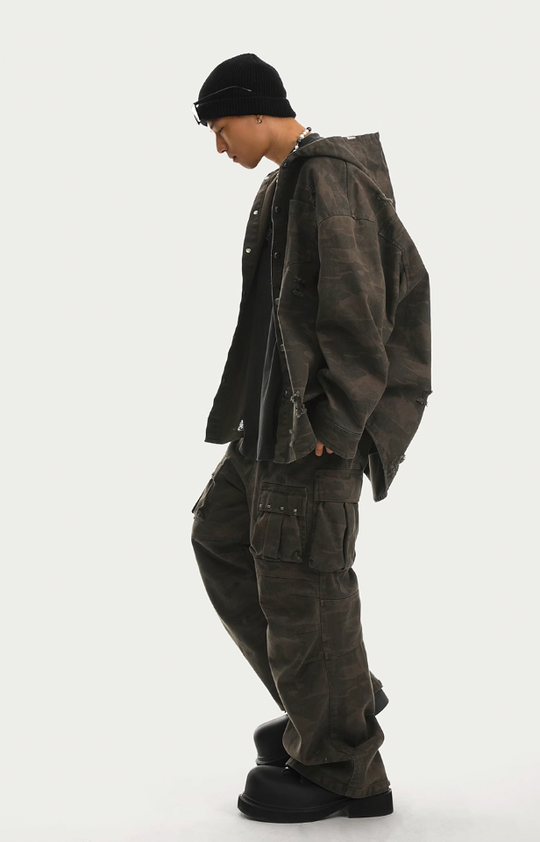 JHYQ Camouflage Hooded Shirt Jacket