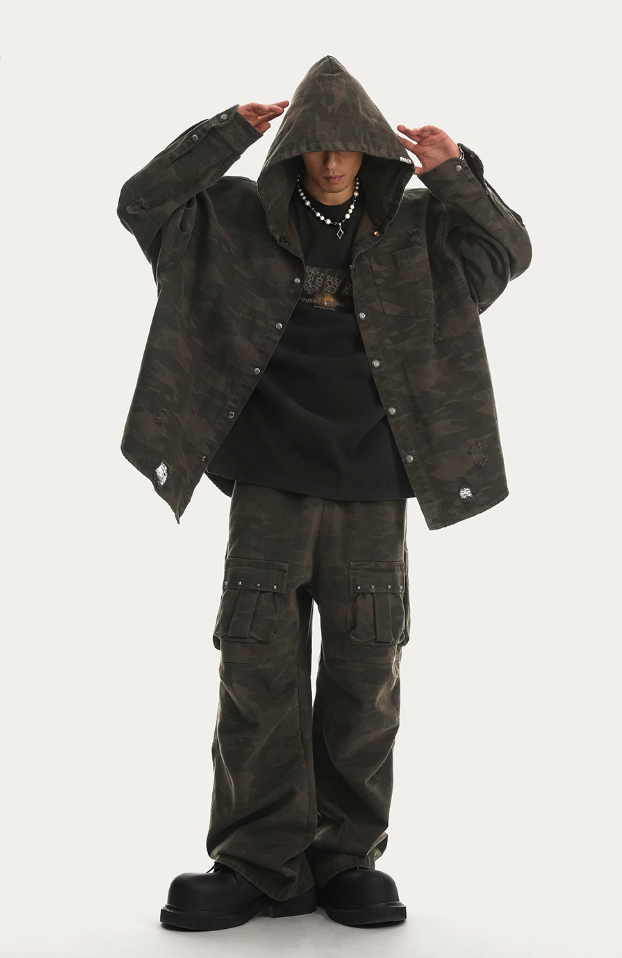JHYQ Camouflage Hooded Shirt Jacket
