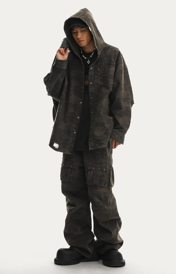 JHYQ Camouflage Hooded Shirt Jacket