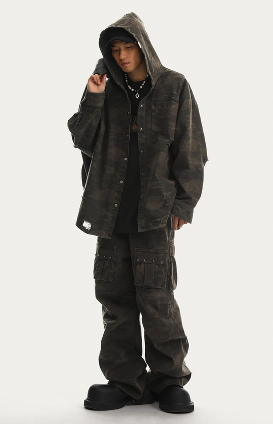 JHYQ Camouflage Hooded Shirt Jacket