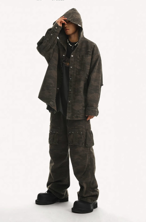 JHYQ Camouflage Hooded Shirt Jacket