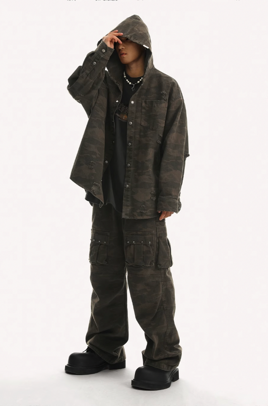 JHYQ Camouflage Hooded Shirt Jacket