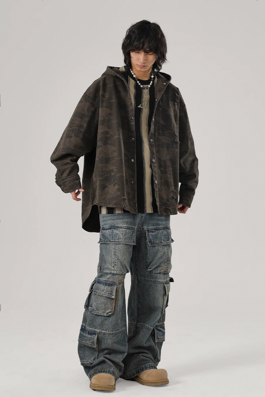 JHYQ Camouflage Hooded Shirt Jacket