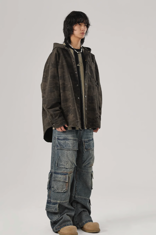 JHYQ Camouflage Hooded Shirt Jacket