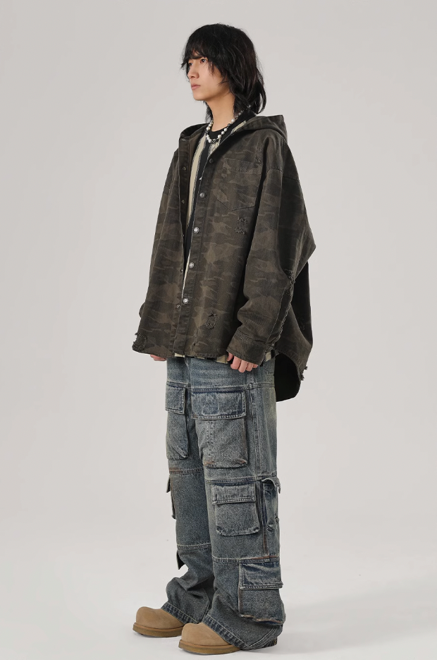 JHYQ Camouflage Hooded Shirt Jacket