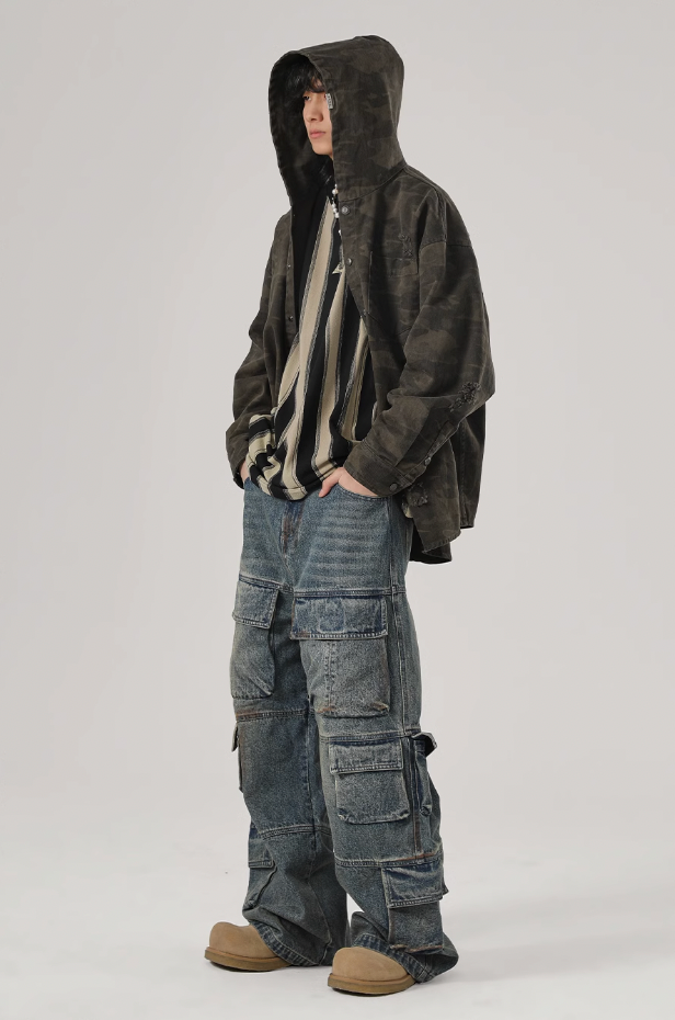 JHYQ Camouflage Hooded Shirt Jacket