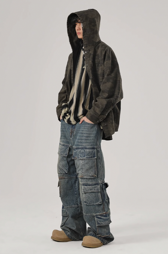 JHYQ Camouflage Hooded Shirt Jacket