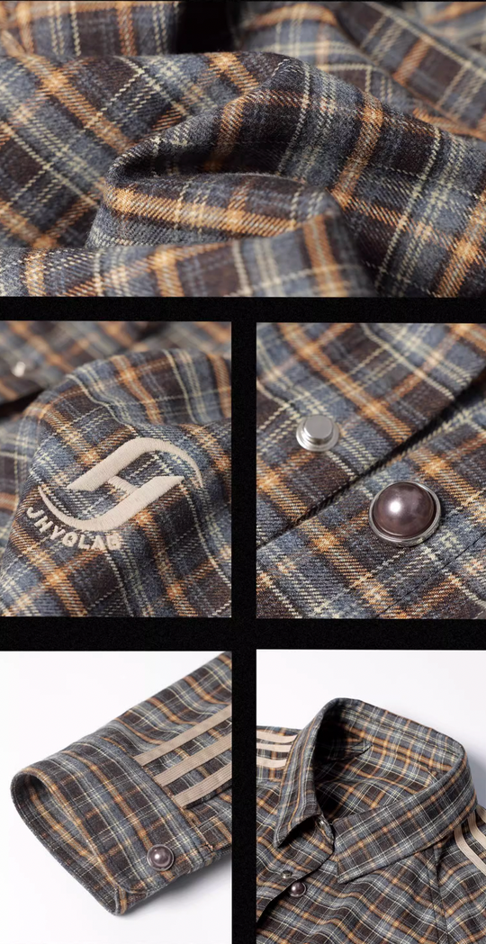 JHYQ Plaid Lapel Embroidery Long Sleeved Shirt