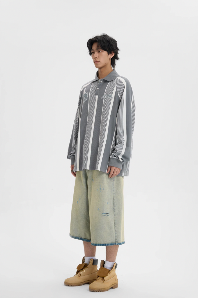 JHYQ Contrast Striped Long Sleeved Polo
