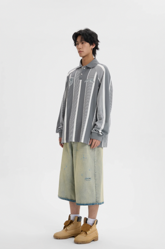 JHYQ Contrast Striped Long Sleeved Polo