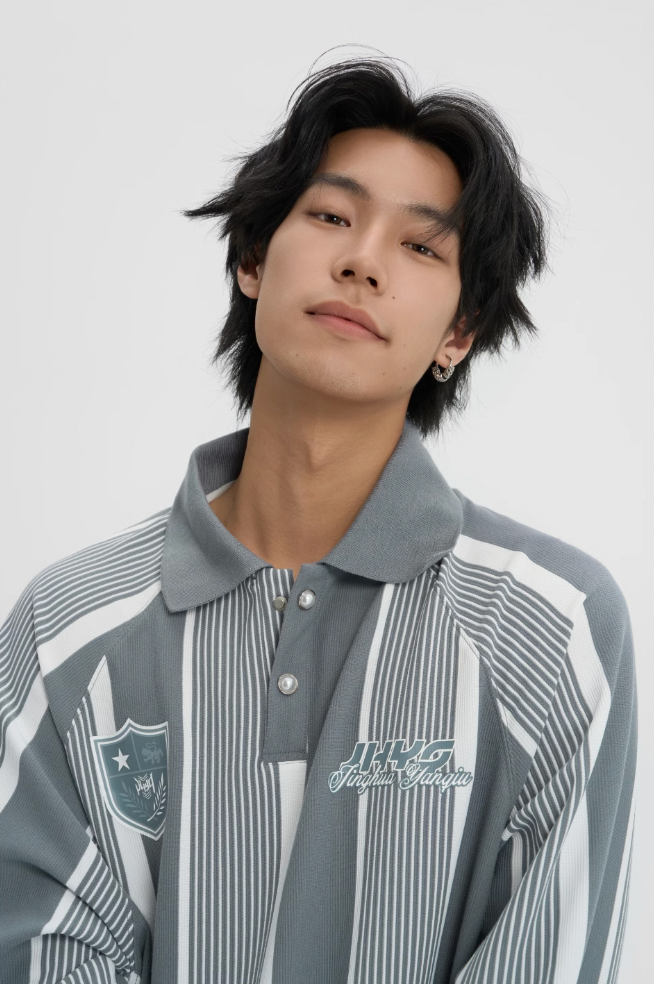 JHYQ Contrast Striped Long Sleeved Polo