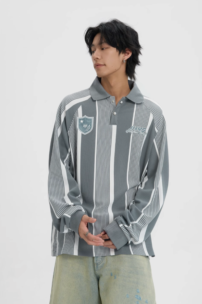 JHYQ Contrast Striped Long Sleeved Polo