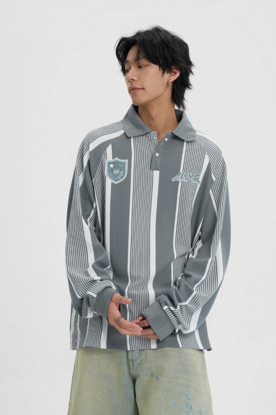 JHYQ Contrast Striped Long Sleeved Polo