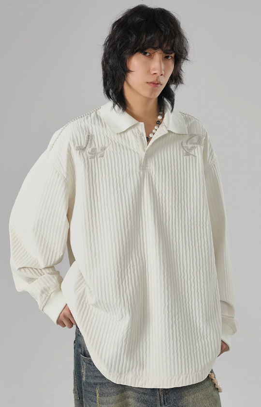 JHYQ Beaded Embroidery Long Sleeved Polo