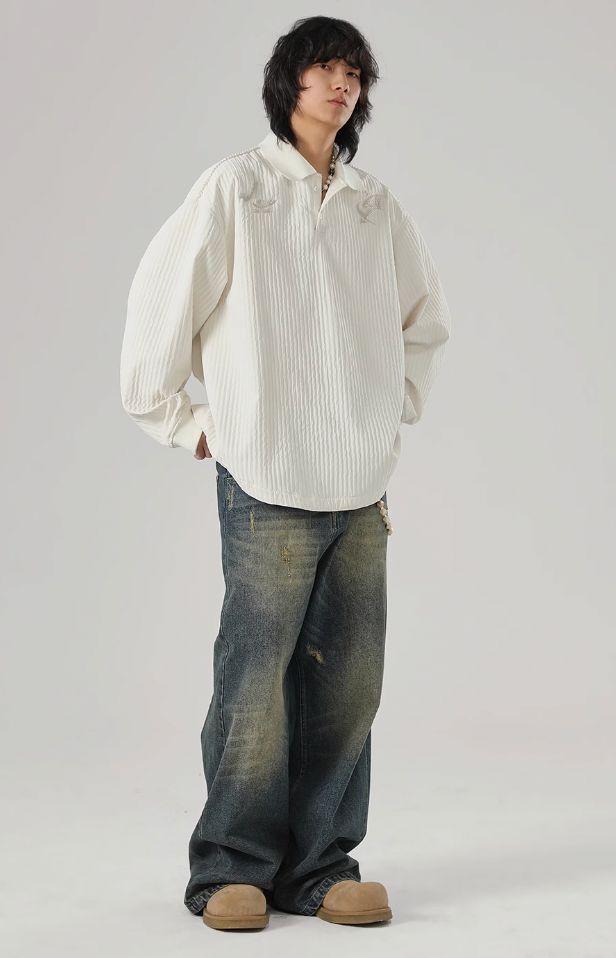 JHYQ Beaded Embroidery Long Sleeved Polo