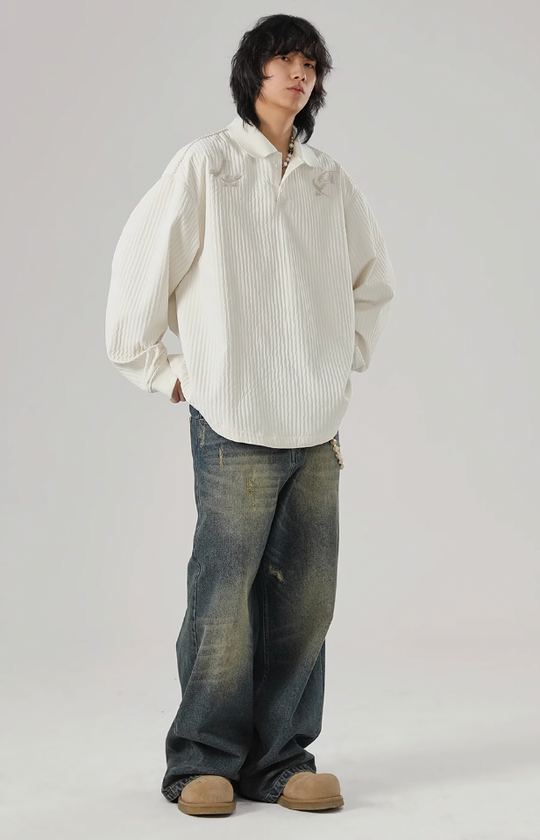 JHYQ Beaded Embroidery Long Sleeved Polo